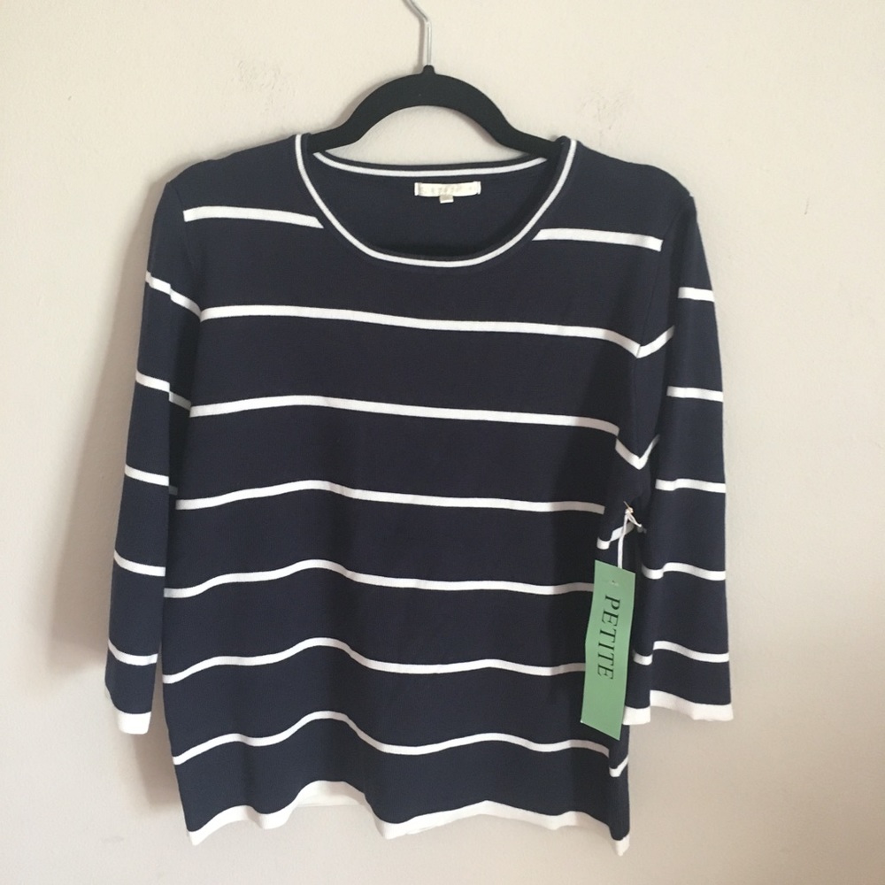 Style Me Petites Navy and White Stripe Shirt NWT